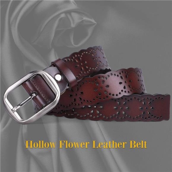 JASGOOD Women’s Hollow Flower Leather Belt for Jeans Pants Wide Belt for Ladies main image 4